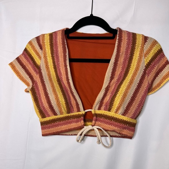 Robin Piccone Lyra Stripe Cap Sleeve Bikini Top Size Medium - Picture 2 of 8